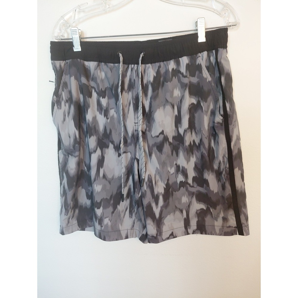 Eddie Bauer Swim Shorts Mens M Black Camo Drawstring Quick Dry Boardshorts Surf